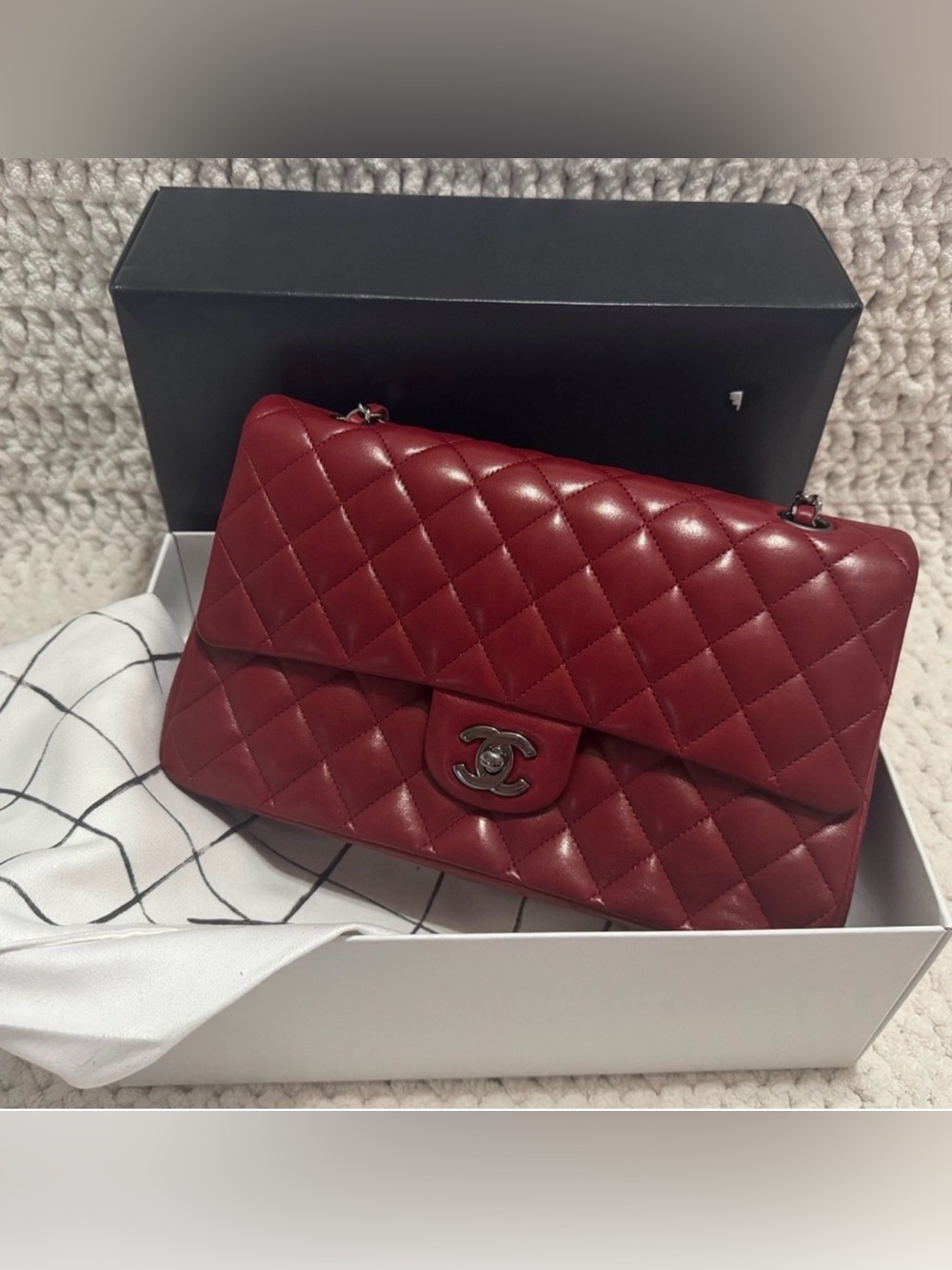 CHANEL Quilted Lambskin Flap Crossbody Bag in Burgundy